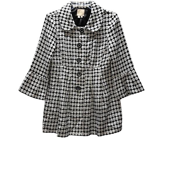 Sequin Hearts BlkWhite 3/4 Bell sleeve Peter Pan Collar front button Blazer 9 - Picture 1 of 11